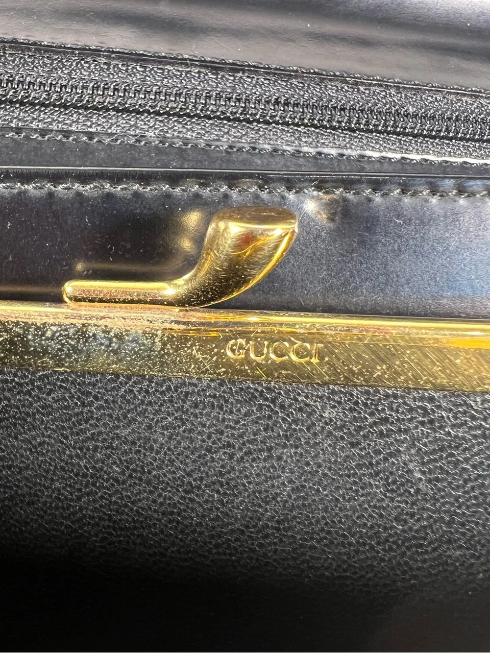 1260: Gucci Vintage Black Leather Long Bifold Wallet Italy